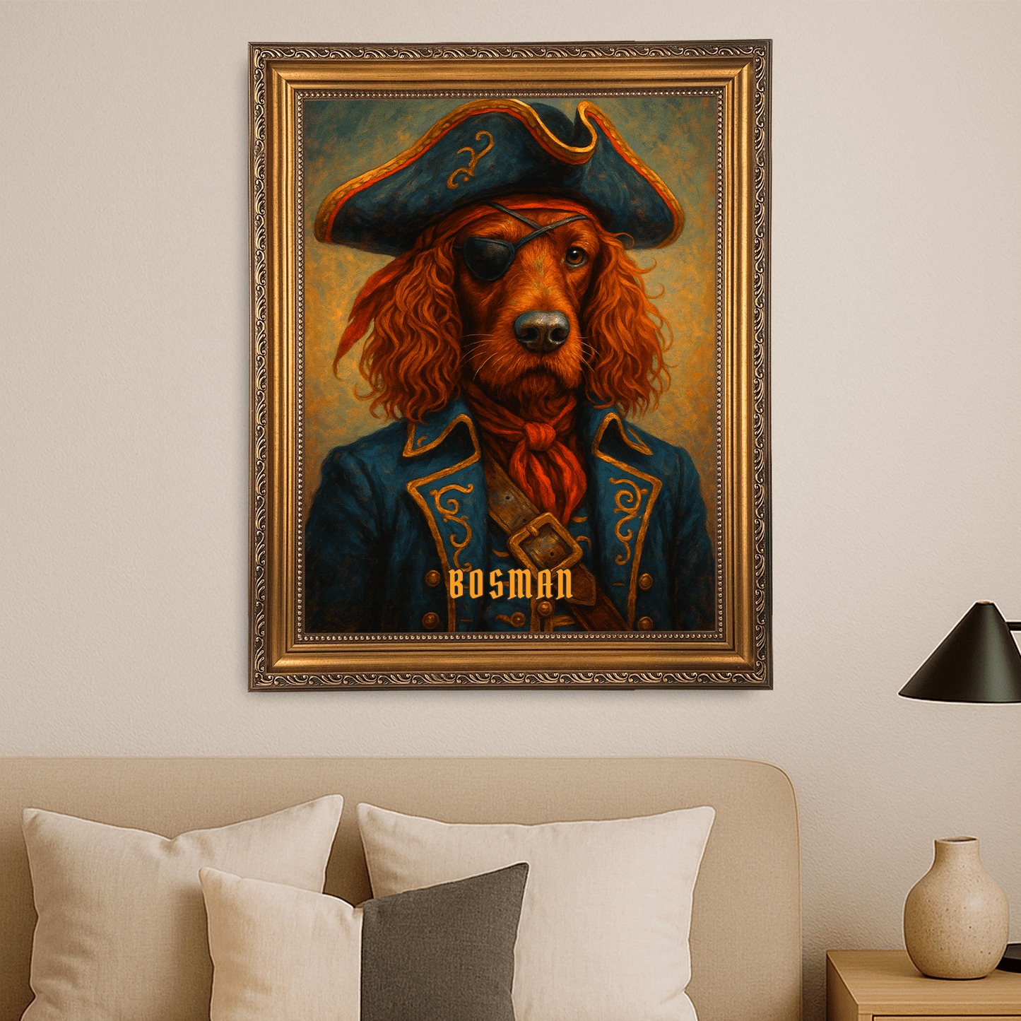Pies jako kapitan statku piratów - portret na płótnie dla miłośnika psów - Emmygift.pl