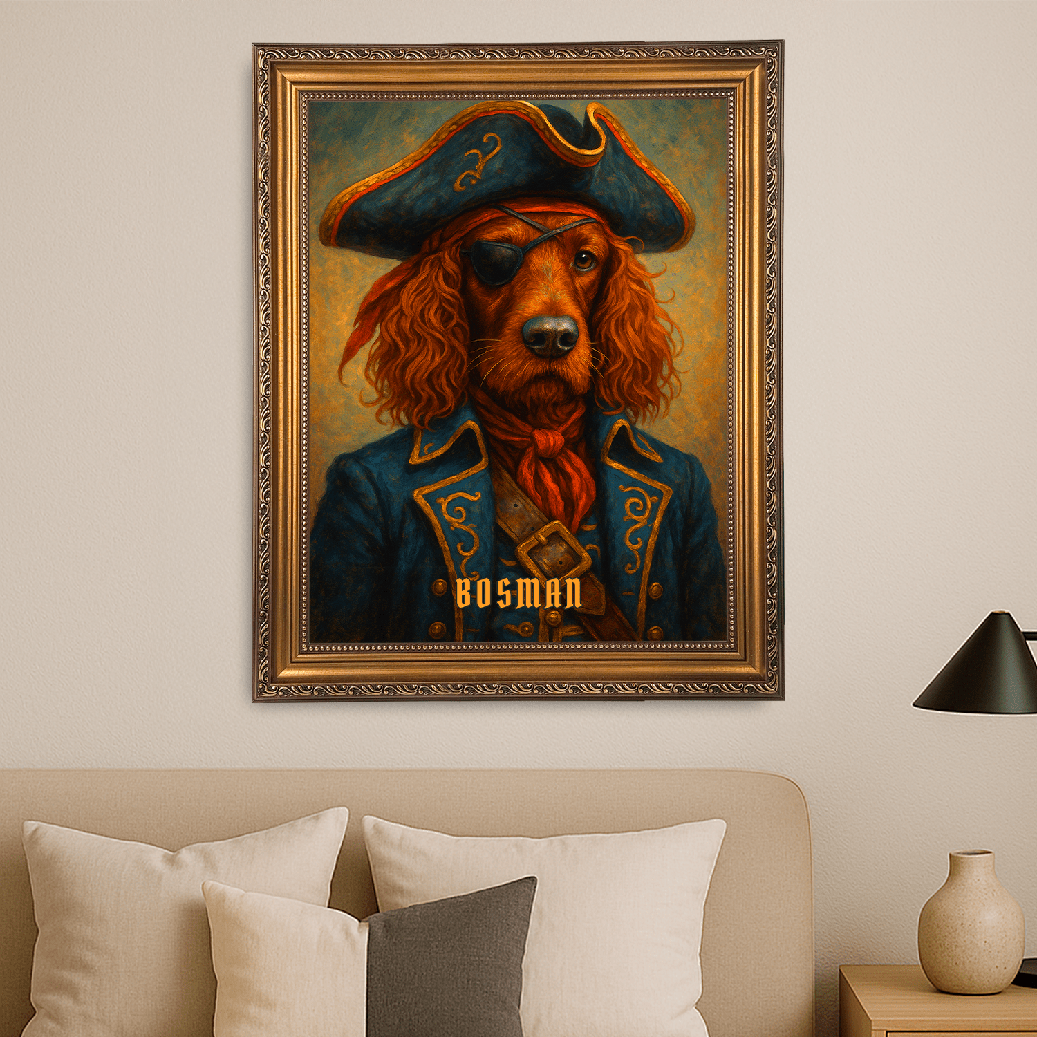 Pies jako kapitan statku piratów - portret na płótnie dla miłośnika psów - Emmygift.pl