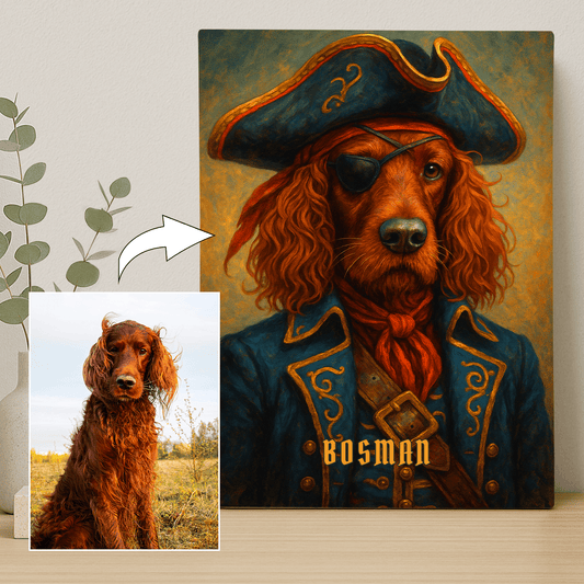 Pies jako kapitan statku piratów - portret na płótnie dla miłośnika psów - Emmygift.pl