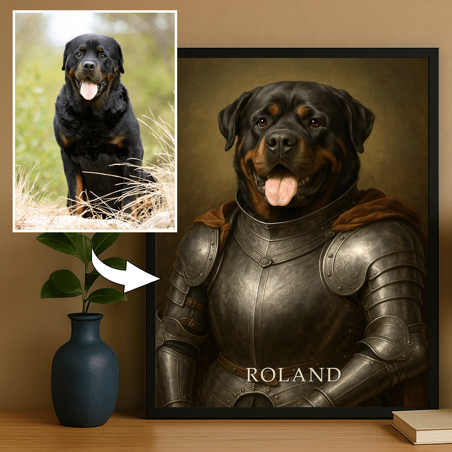 Pies jako średniowieczny rycerz - personalizowany plakat dla miłośników psów - Emmygift.pl