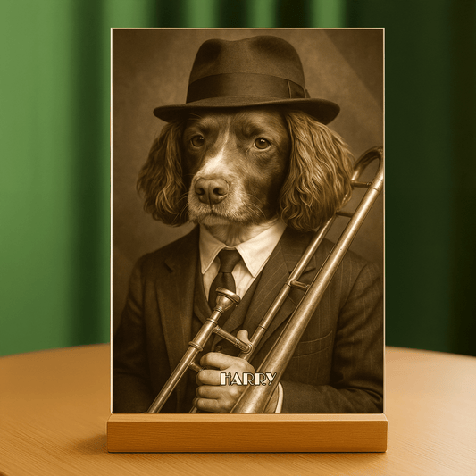 Pies muzykant - portret na szkle akrylowym dla miłośnika psów - Emmygift.pl