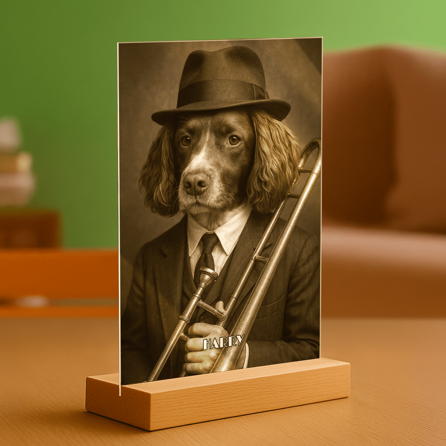 Pies muzykant - portret na szkle akrylowym dla miłośnika psów - Emmygift.pl