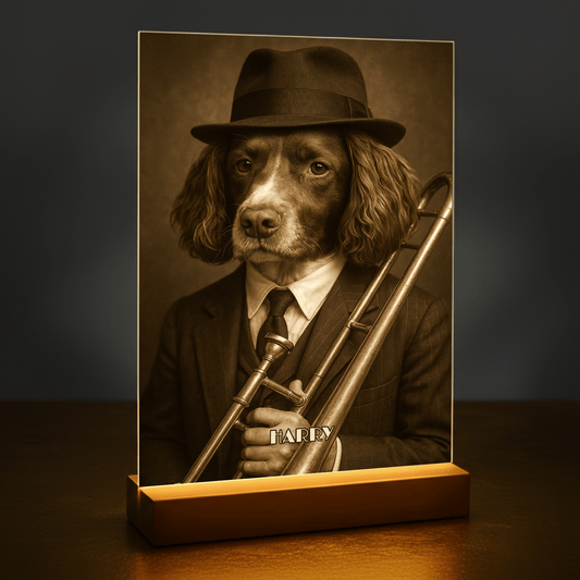 Pies muzykant - portret na szkle akrylowym dla miłośnika psów - Emmygift.pl