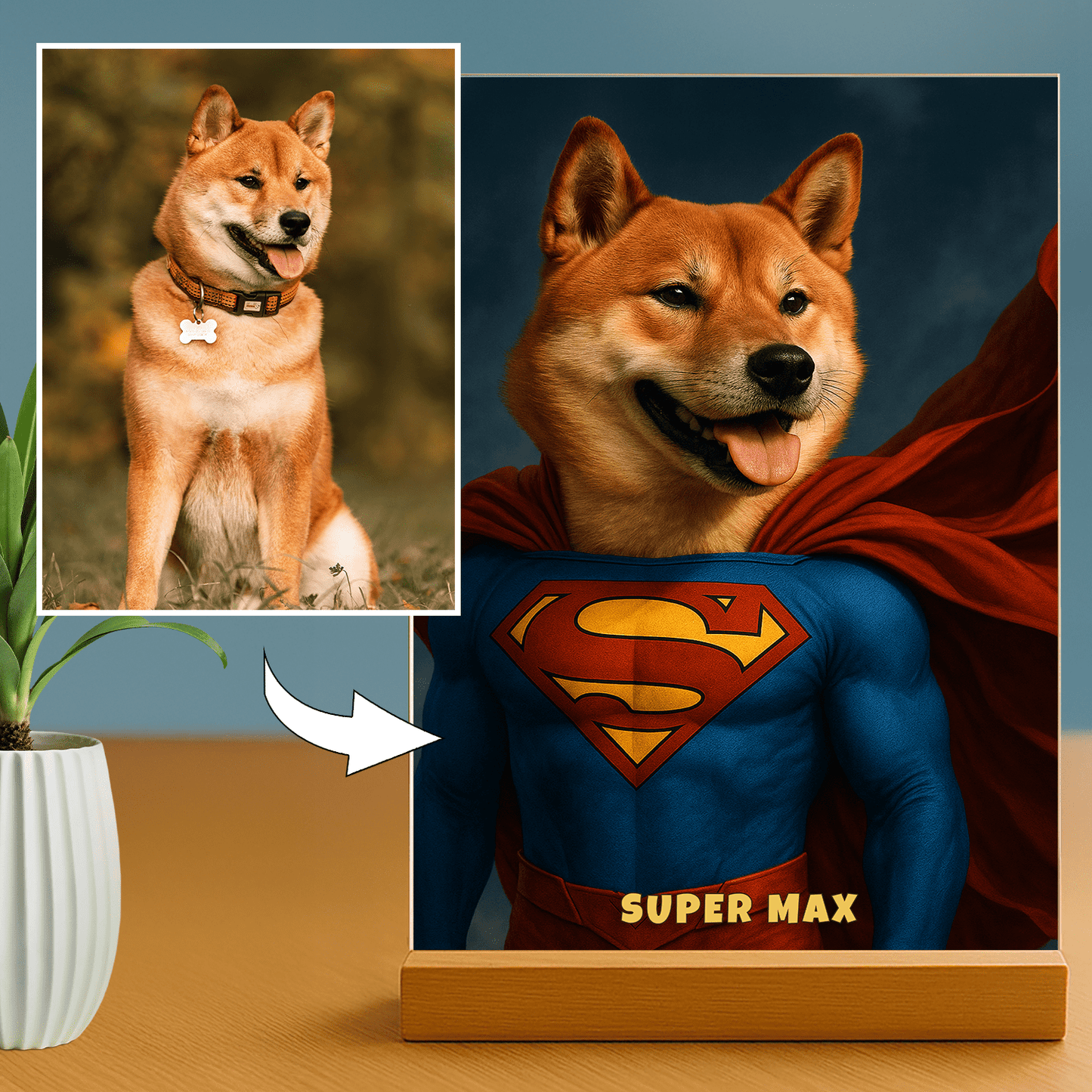 Pies superbohater - personalizowany portret na szkle dla miłośnika psów - Emmygift.pl