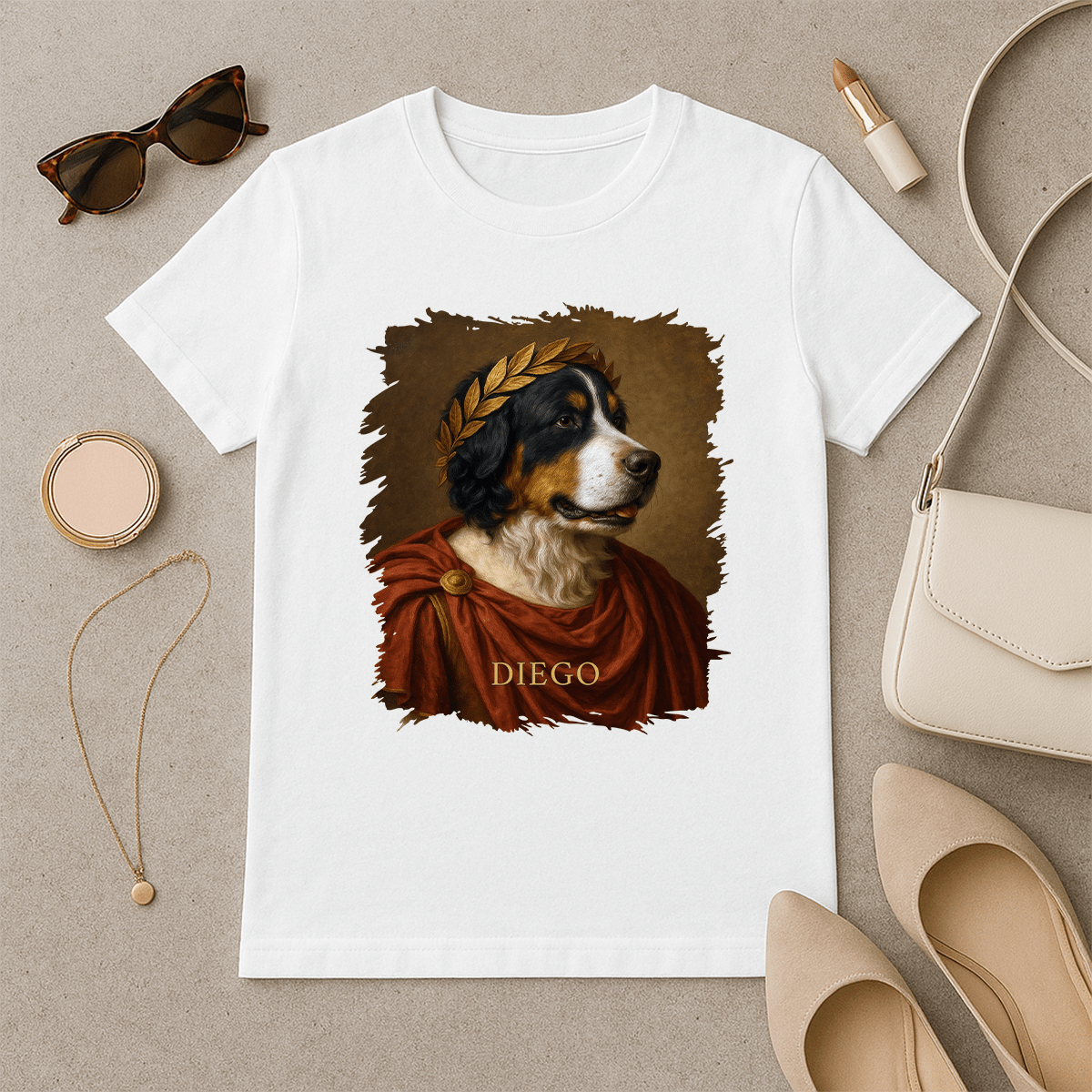 Pies w roli Juliusza Cezara - koszulka damska z nadrukiem dla miłośnika psów - Emmygift.pl