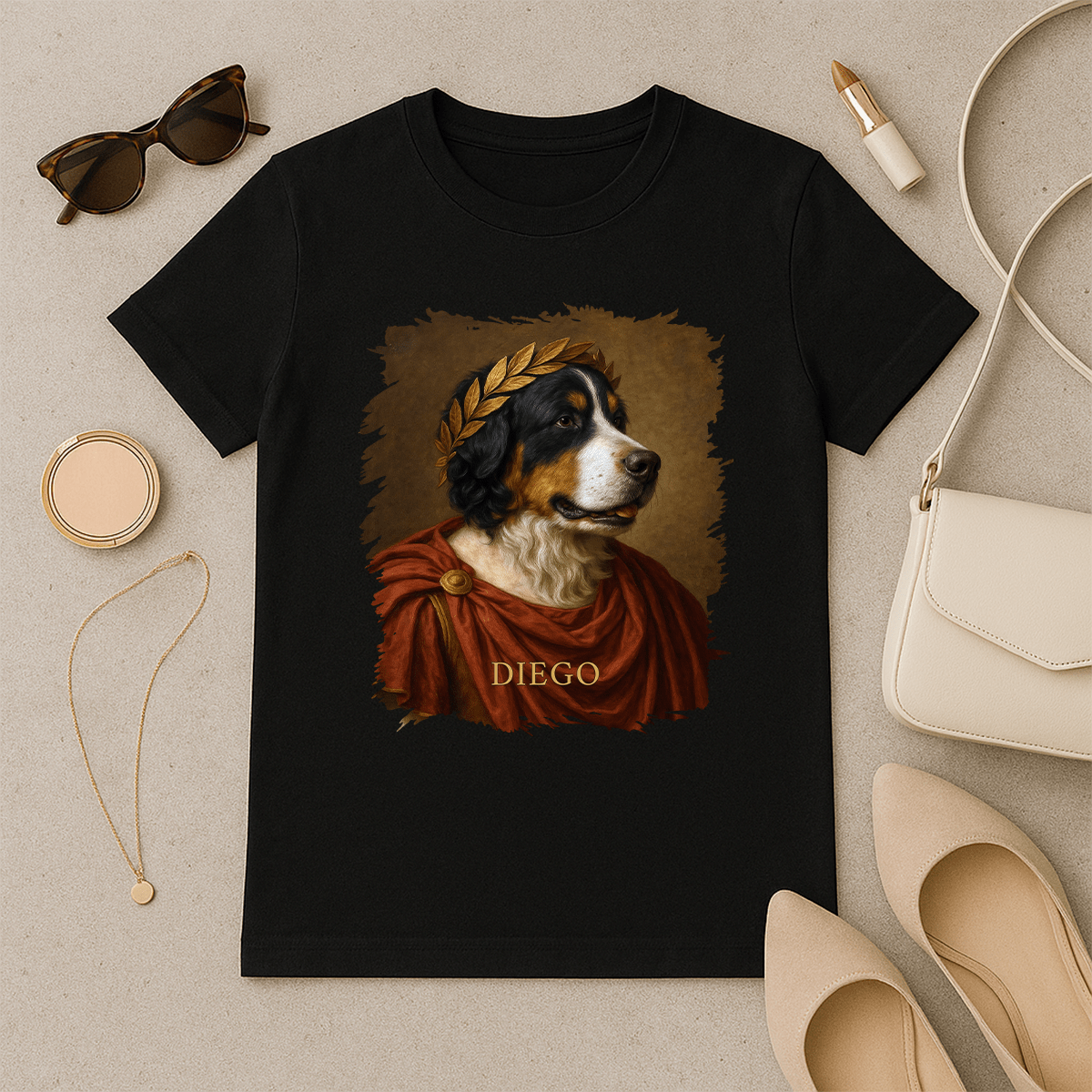 Pies w roli Juliusza Cezara - koszulka damska z nadrukiem dla miłośnika psów - Emmygift.pl