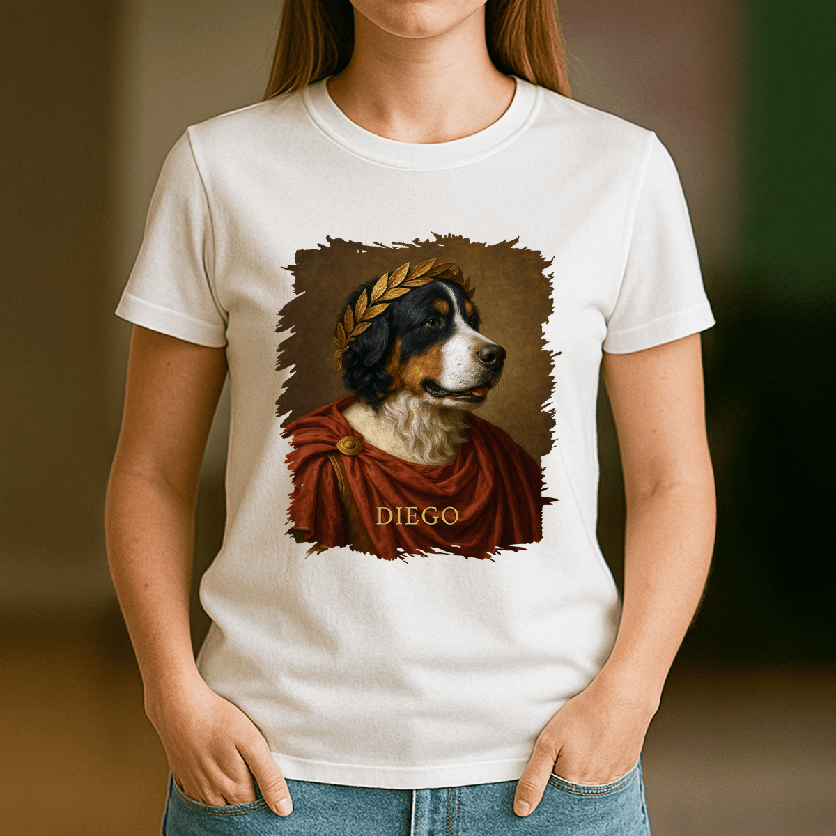 Pies w roli Juliusza Cezara - koszulka damska z nadrukiem dla miłośnika psów - Emmygift.pl
