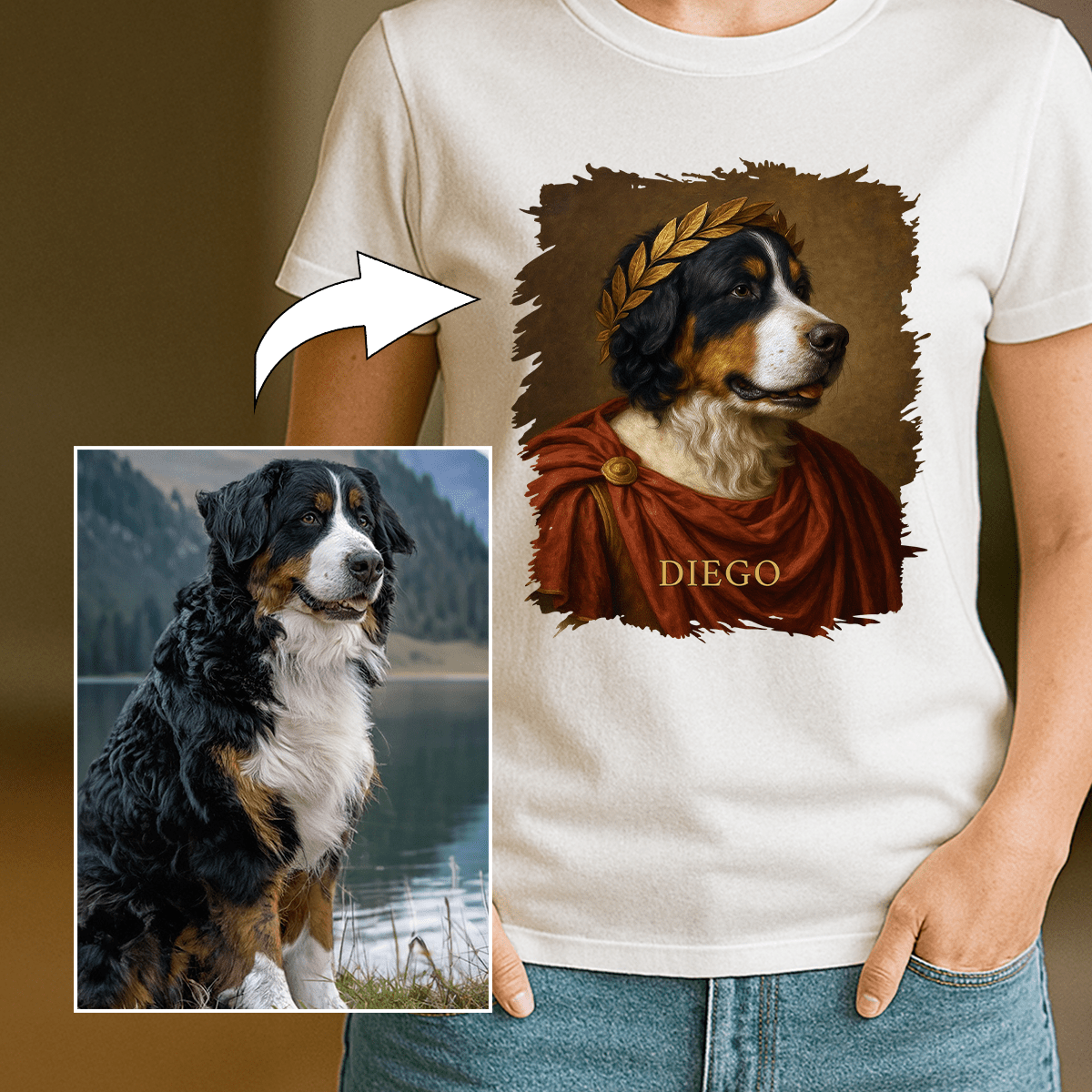 Pies w roli Juliusza Cezara - koszulka damska z nadrukiem dla miłośnika psów - Emmygift.pl