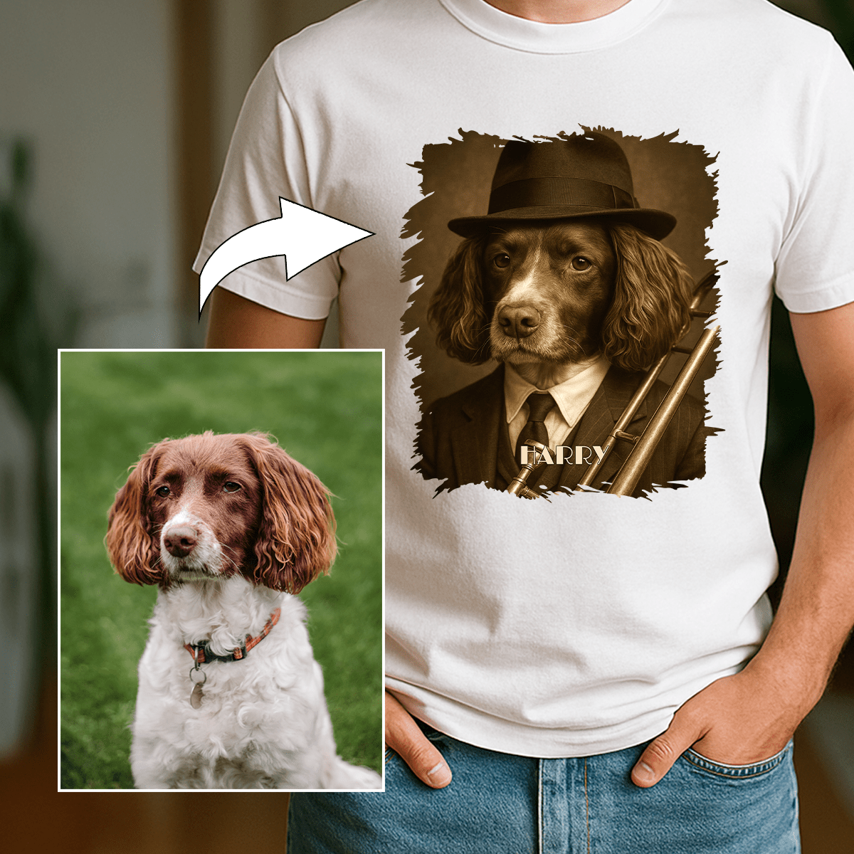 Pies w roli muzyka - koszulka damska z nadrukiem dla miłośnika psów - Emmygift.pl