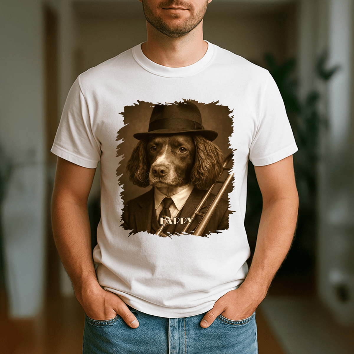 Pies w roli muzyka - koszulka damska z nadrukiem dla miłośnika psów - Emmygift.pl