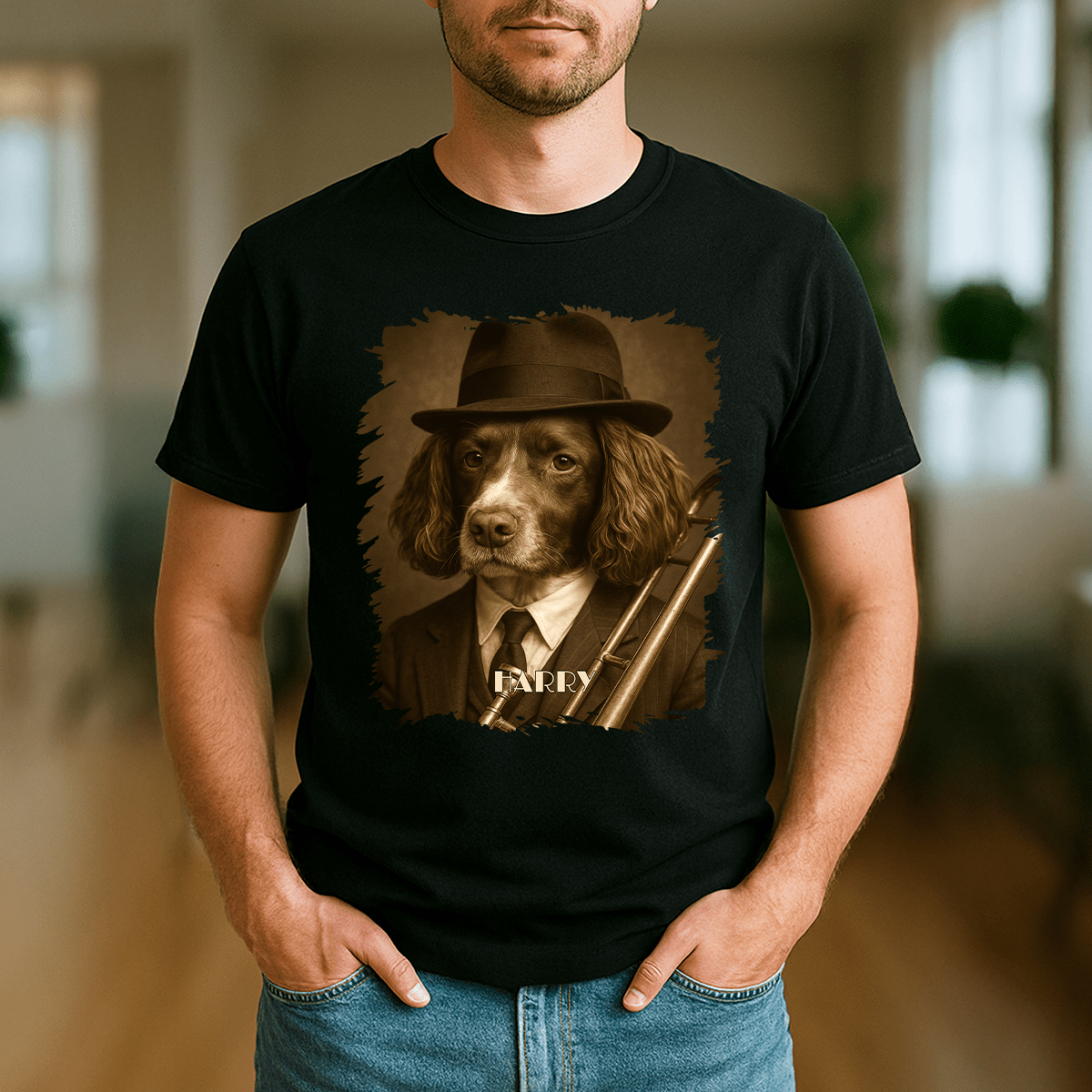 Pies w roli muzyka - koszulka damska z nadrukiem dla miłośnika psów - Emmygift.pl