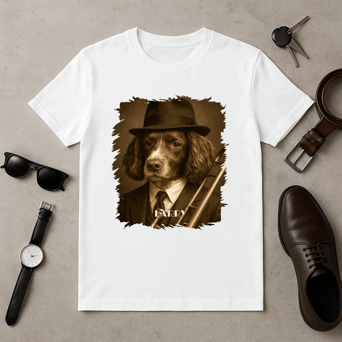 Pies w roli muzyka - koszulka damska z nadrukiem dla miłośnika psów - Emmygift.pl