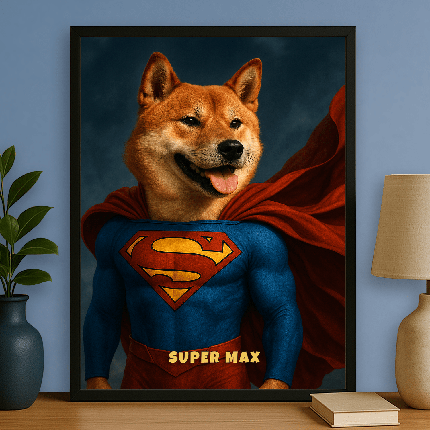 Pies w roli superbohatera - personalizowany plakat dla miłośników psów - Emmygift.pl