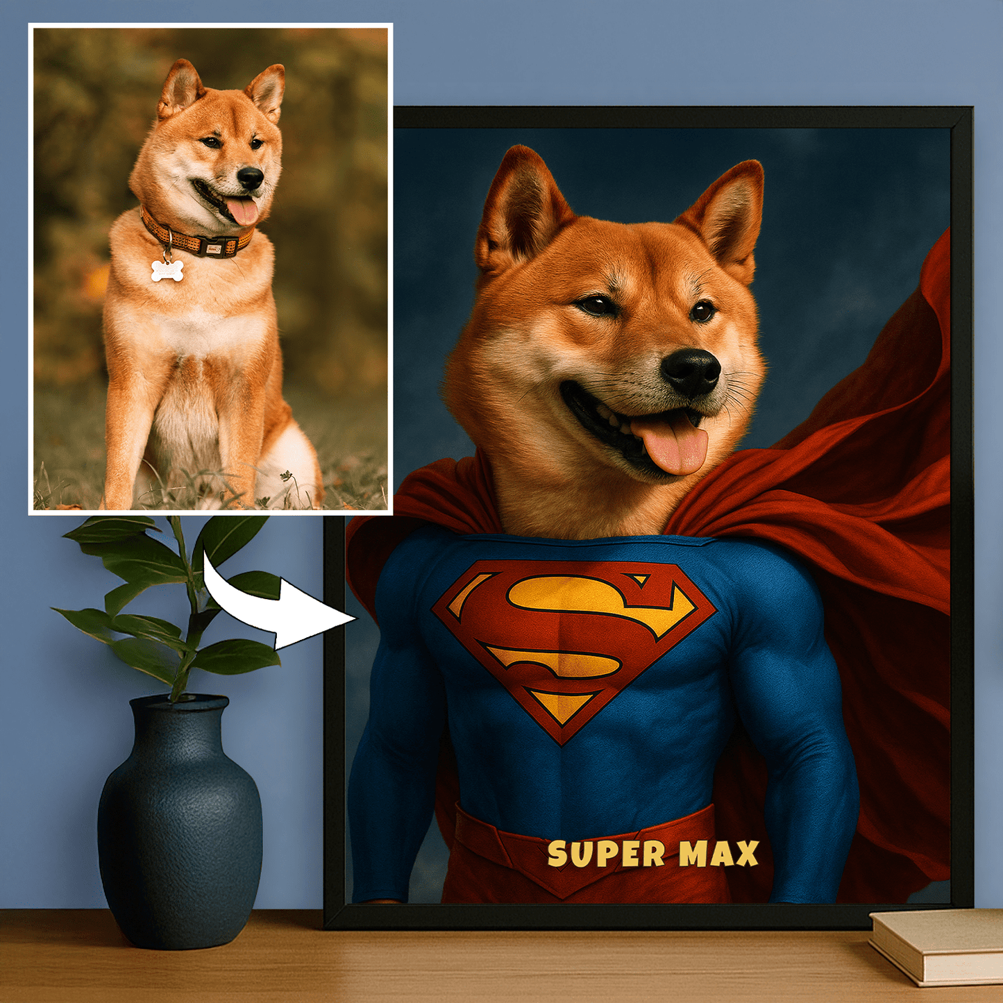 Pies w roli superbohatera - personalizowany plakat dla miłośników psów - Emmygift.pl