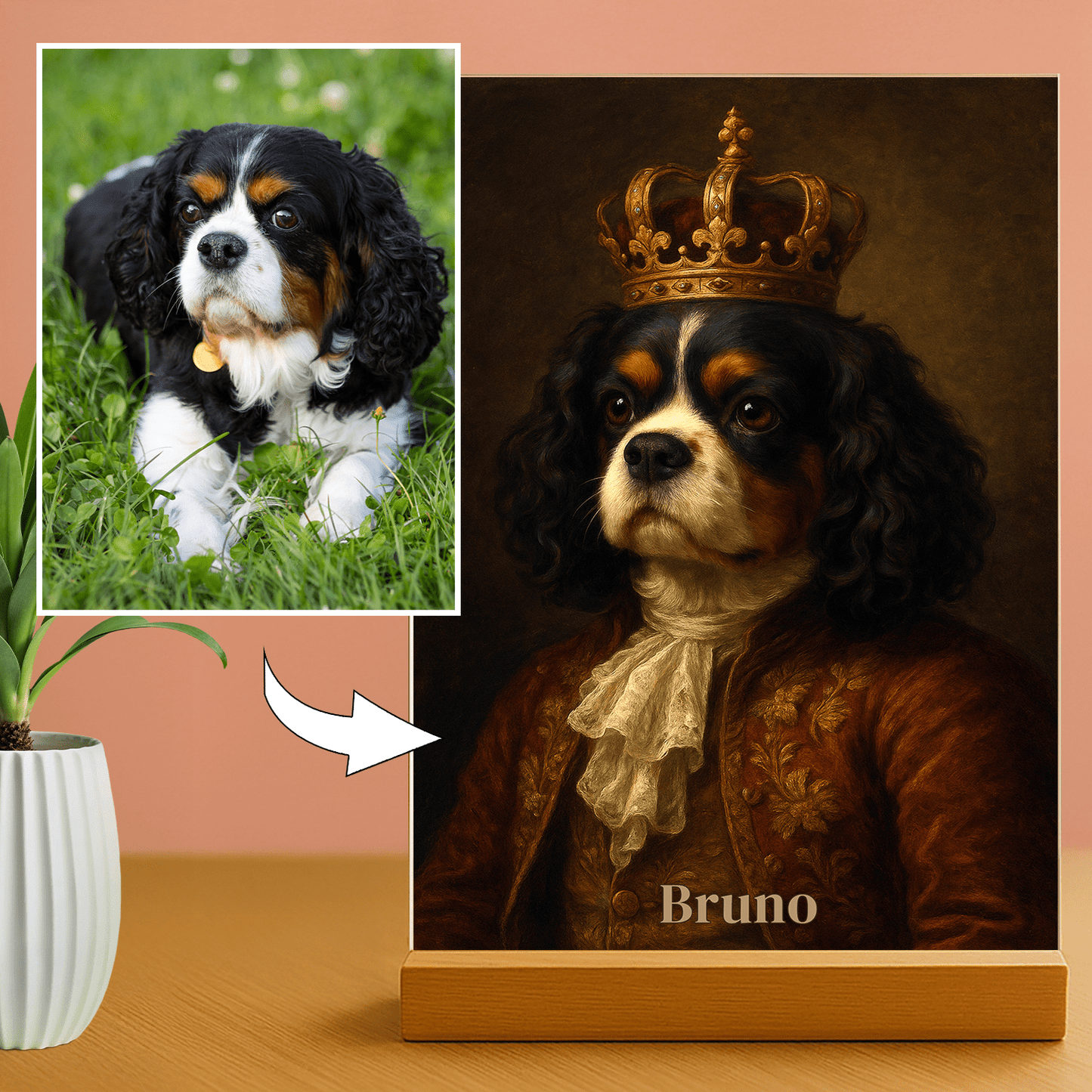 Pies w stylu królewskim - personalizowany portret na szkle dla miłośnika psów - Emmygift.pl