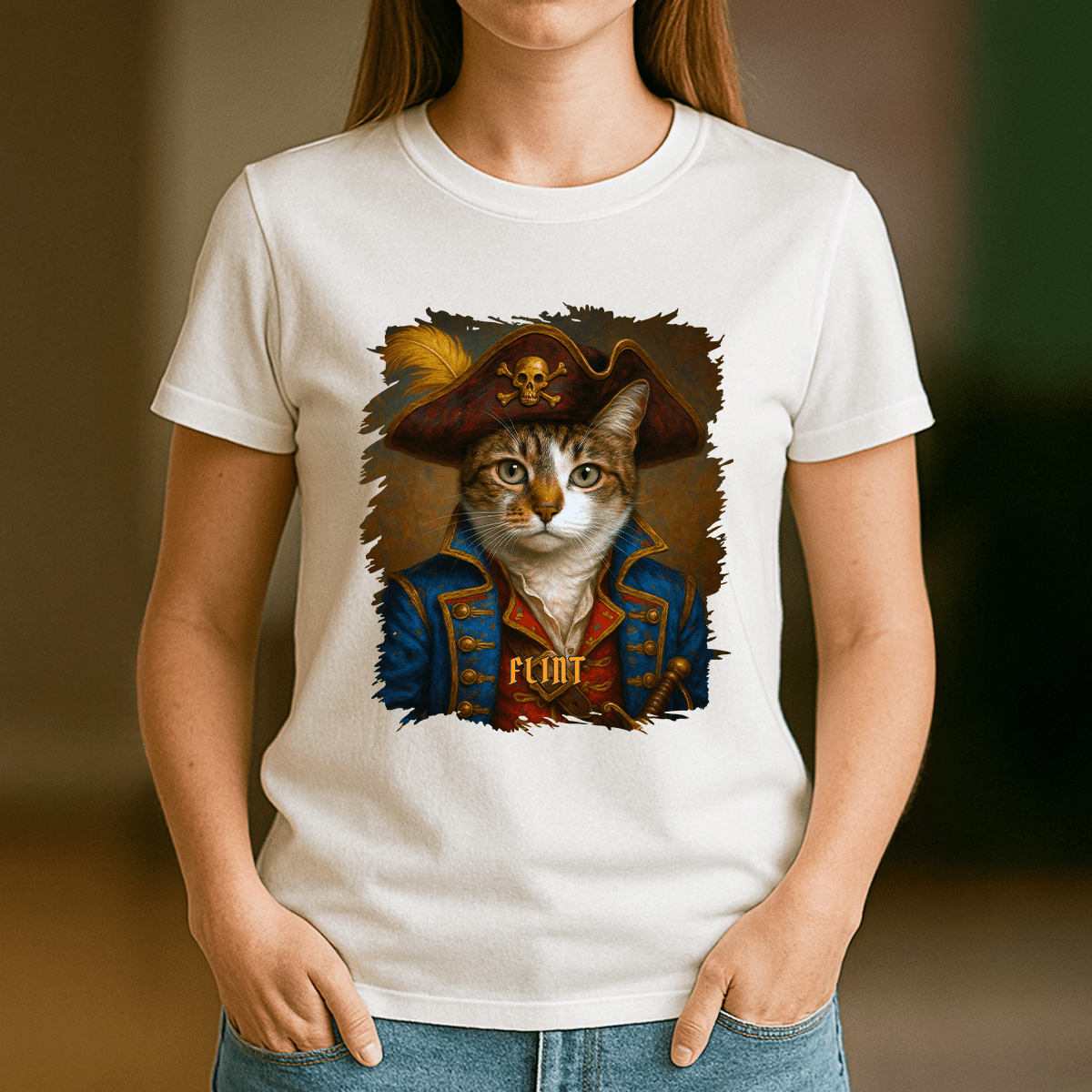 Piracki kot - koszulka damska z nadrukiem dla miłośnika kotów - Emmygift.pl