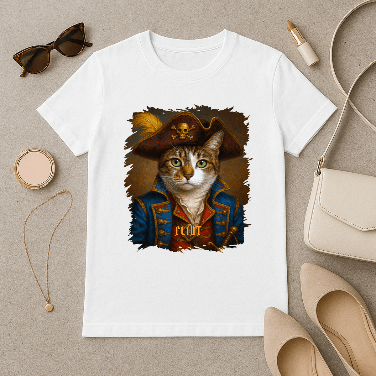 Piracki kot - koszulka damska z nadrukiem dla miłośnika kotów - Emmygift.pl