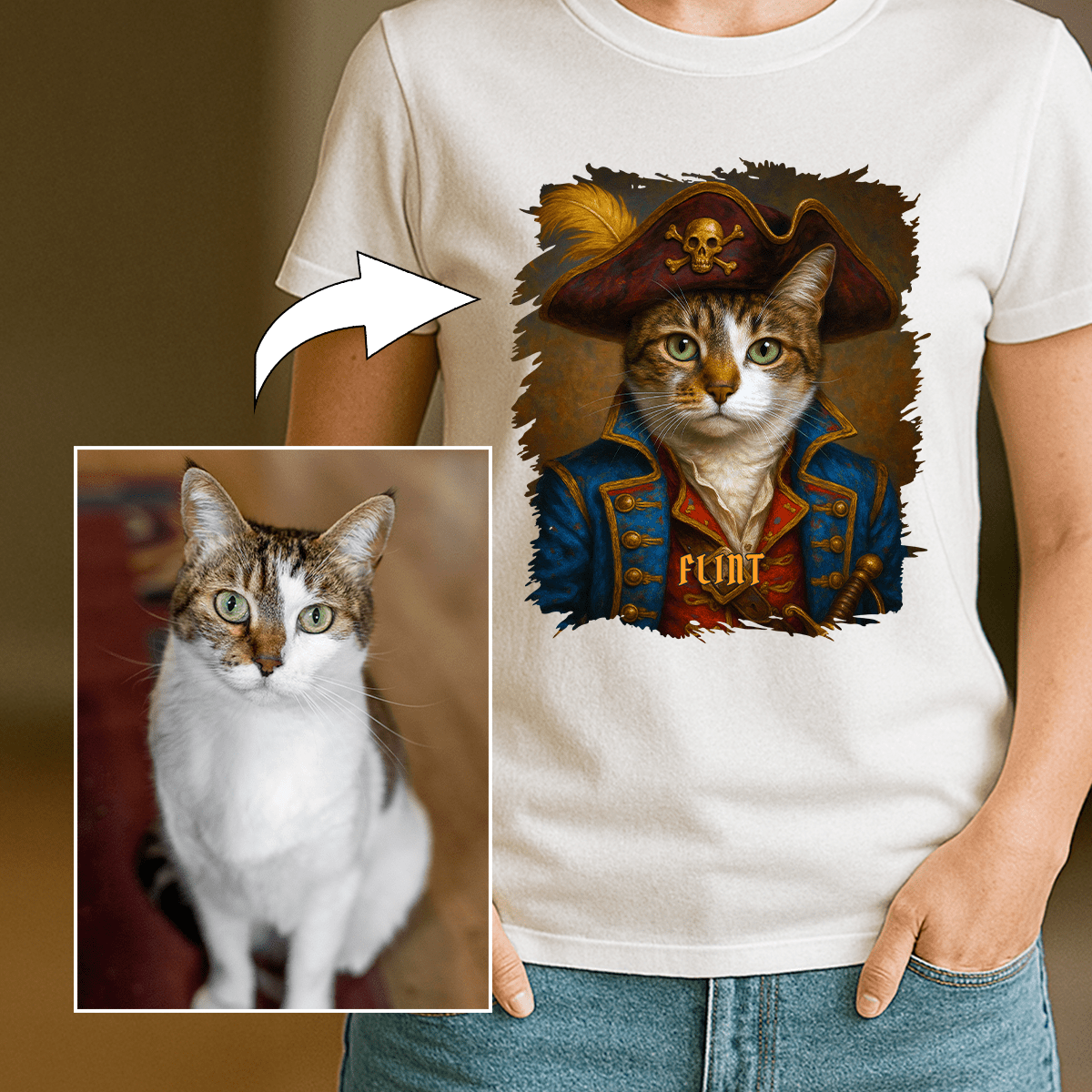 Piracki kot - koszulka damska z nadrukiem dla miłośnika kotów - Emmygift.pl