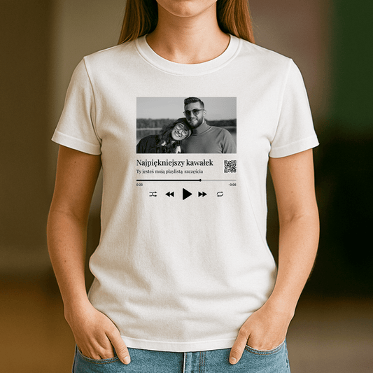 Playlista szczęścia - koszulka damska z nadrukiem dla niej - Emmygift.pl