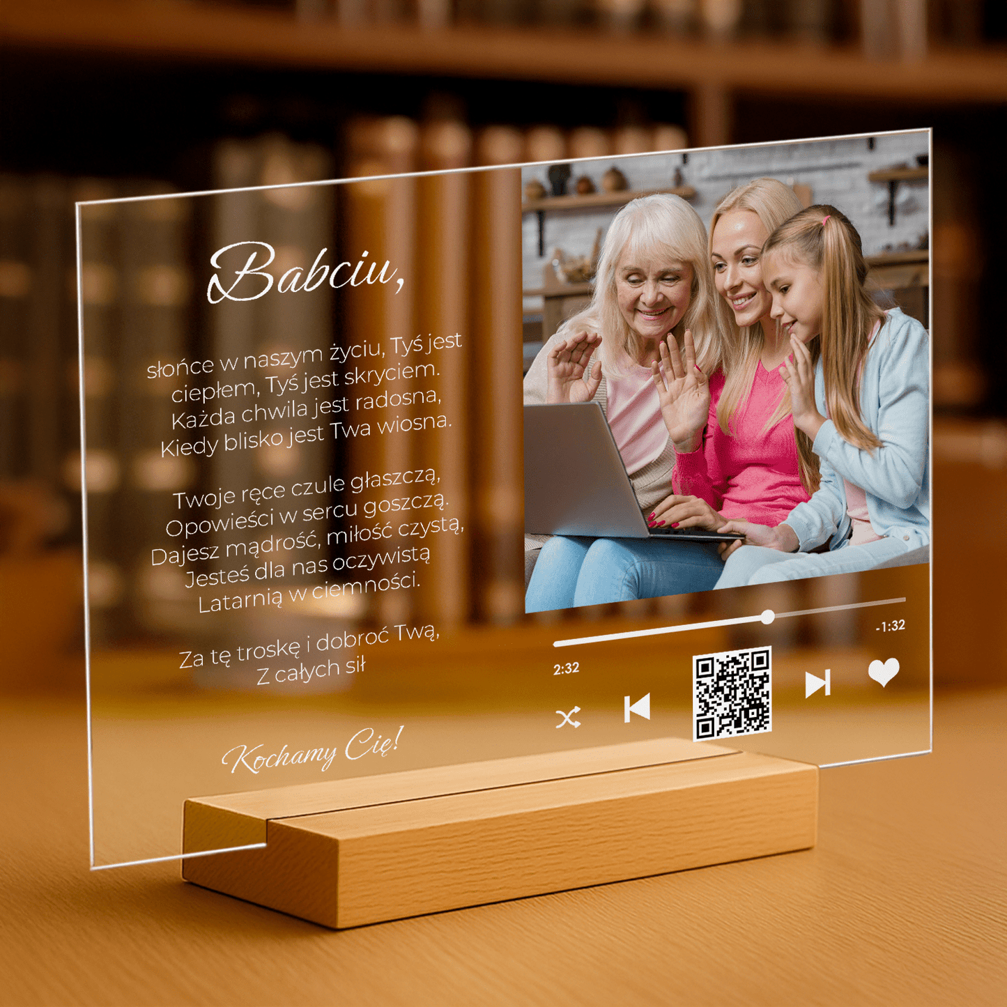 Podziękowania dla babci za jej troskę i dobroć - personalizowany druk na szkle dla babci - Emmygift.pl