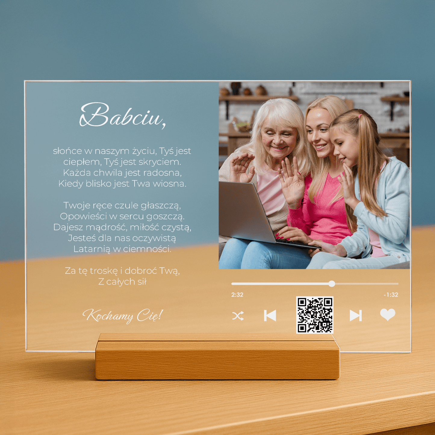 Podziękowania dla babci za jej troskę i dobroć - personalizowany druk na szkle dla babci - Emmygift.pl