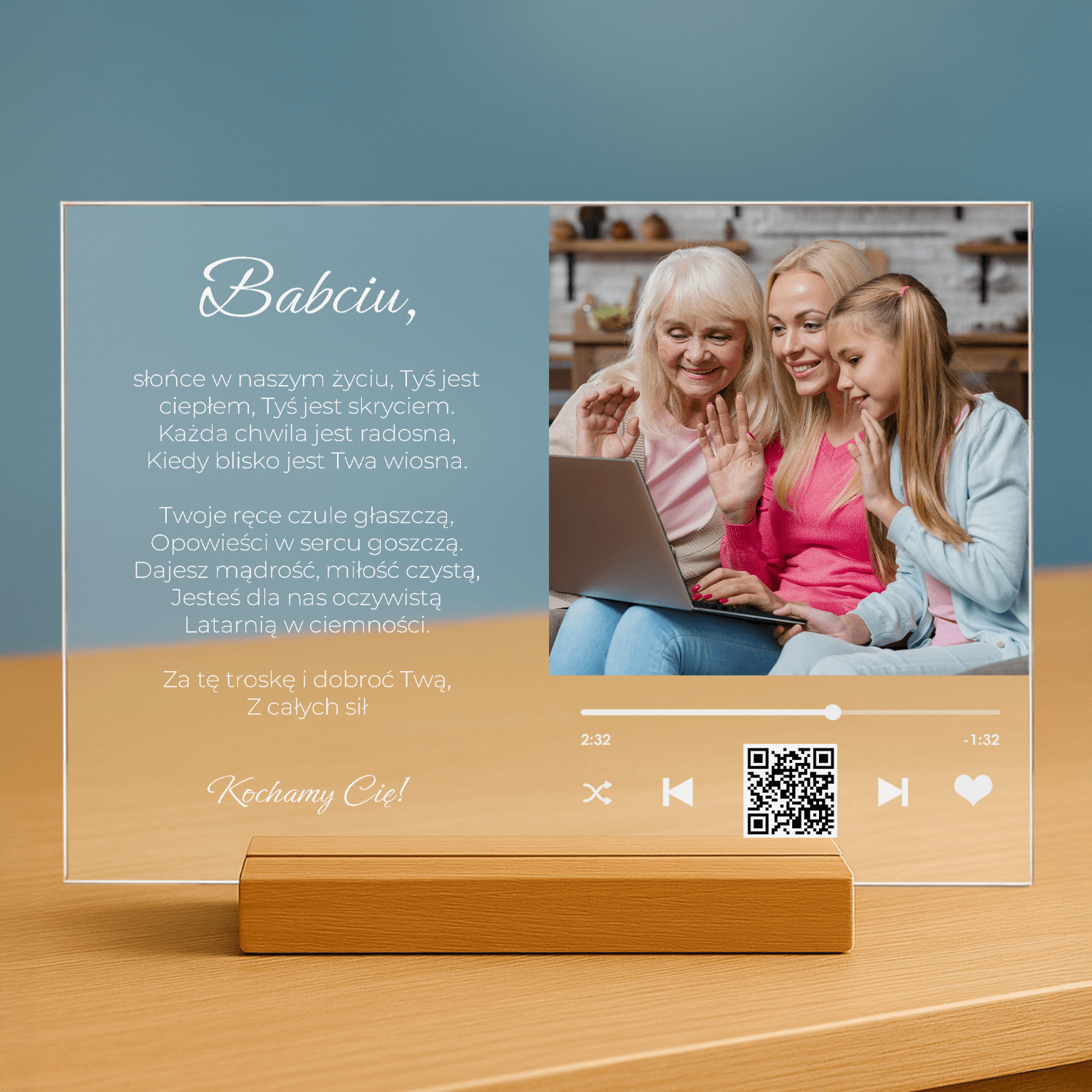 Podziękowania dla babci za jej troskę i dobroć - personalizowany druk na szkle dla babci - Emmygift.pl