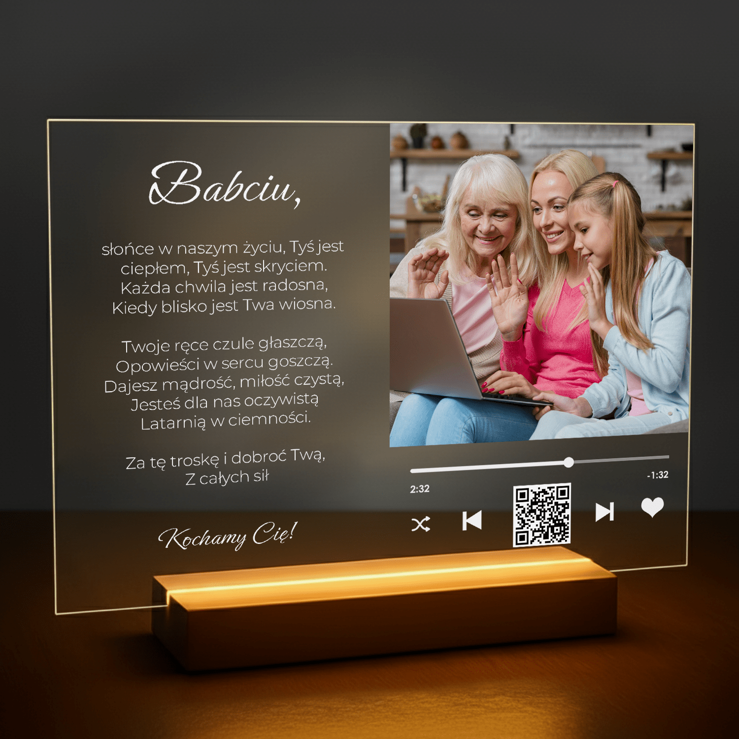 Podziękowania dla babci za jej troskę i dobroć - personalizowany druk na szkle dla babci - Emmygift.pl