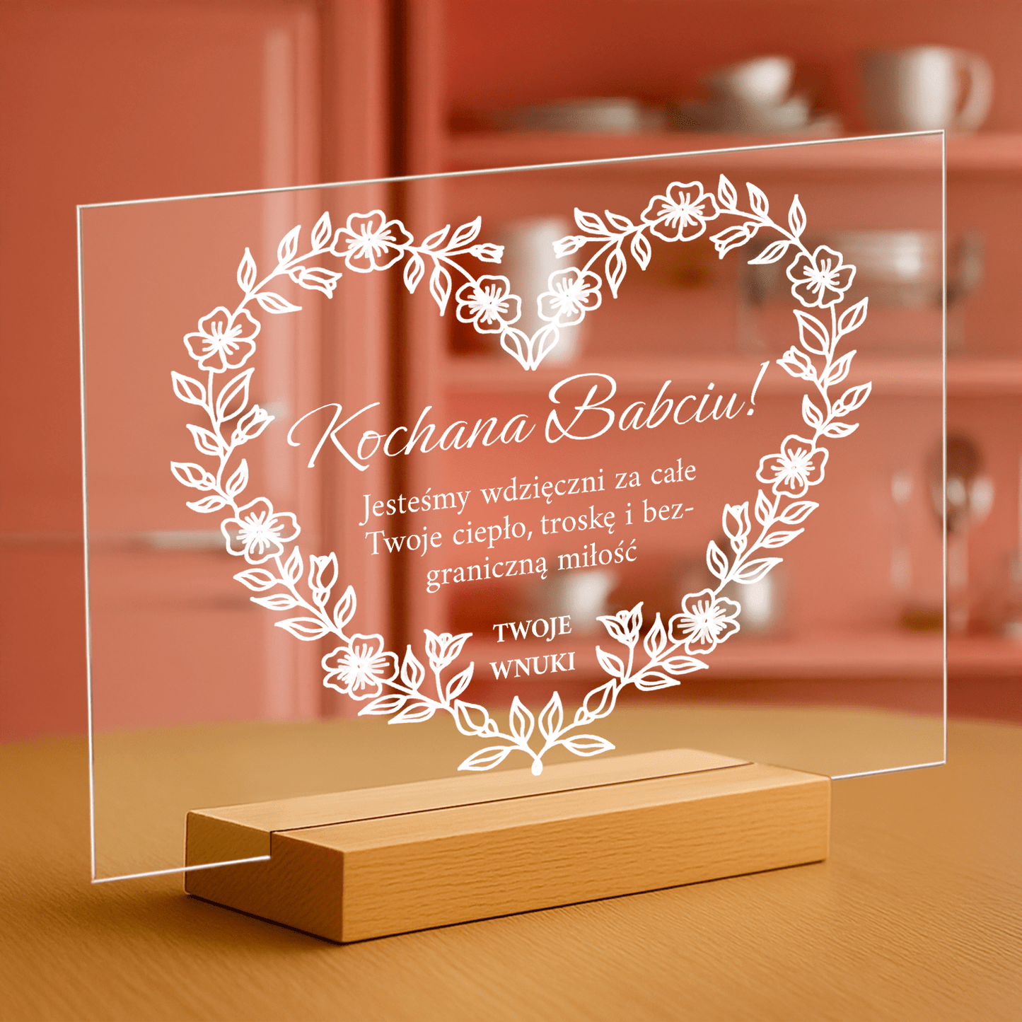 Podziękowania od wnuków - personalizowany druk na szkle dla babci - Emmygift.pl