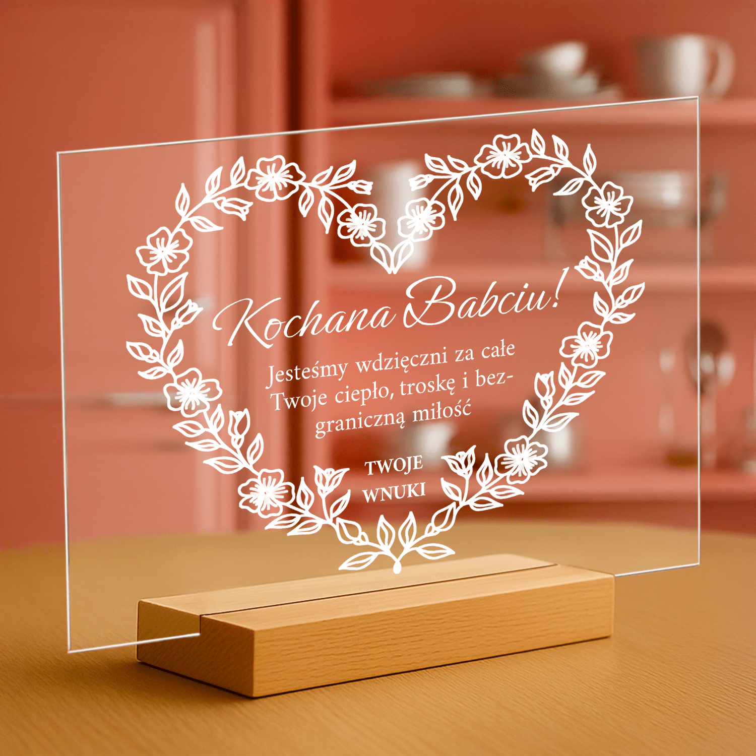 Podziękowania od wnuków - personalizowany druk na szkle dla babci - Emmygift.pl