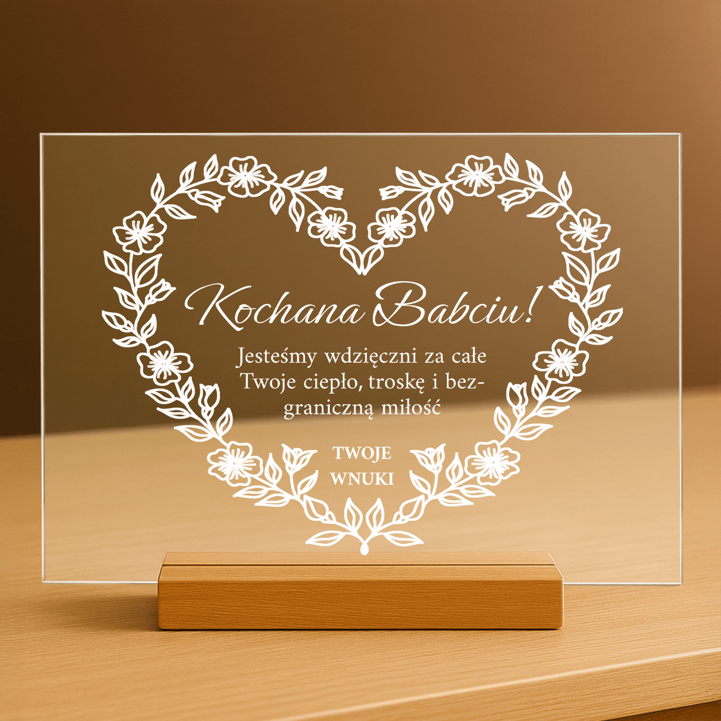 Podziękowania od wnuków - personalizowany druk na szkle dla babci - Emmygift.pl
