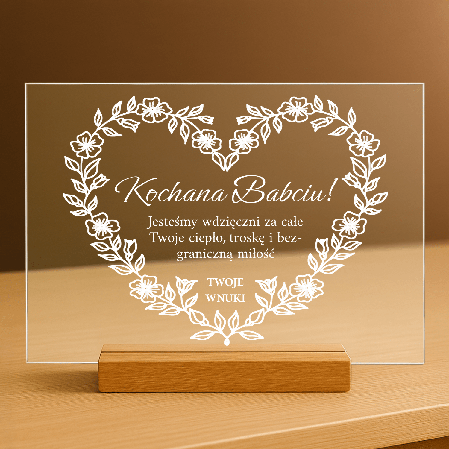 Podziękowania od wnuków - personalizowany druk na szkle dla babci - Emmygift.pl