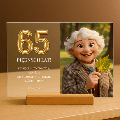 Portret bajkowy na jej 65 urodziny - personalizowany druk na szkle dla niej - Emmygift.pl