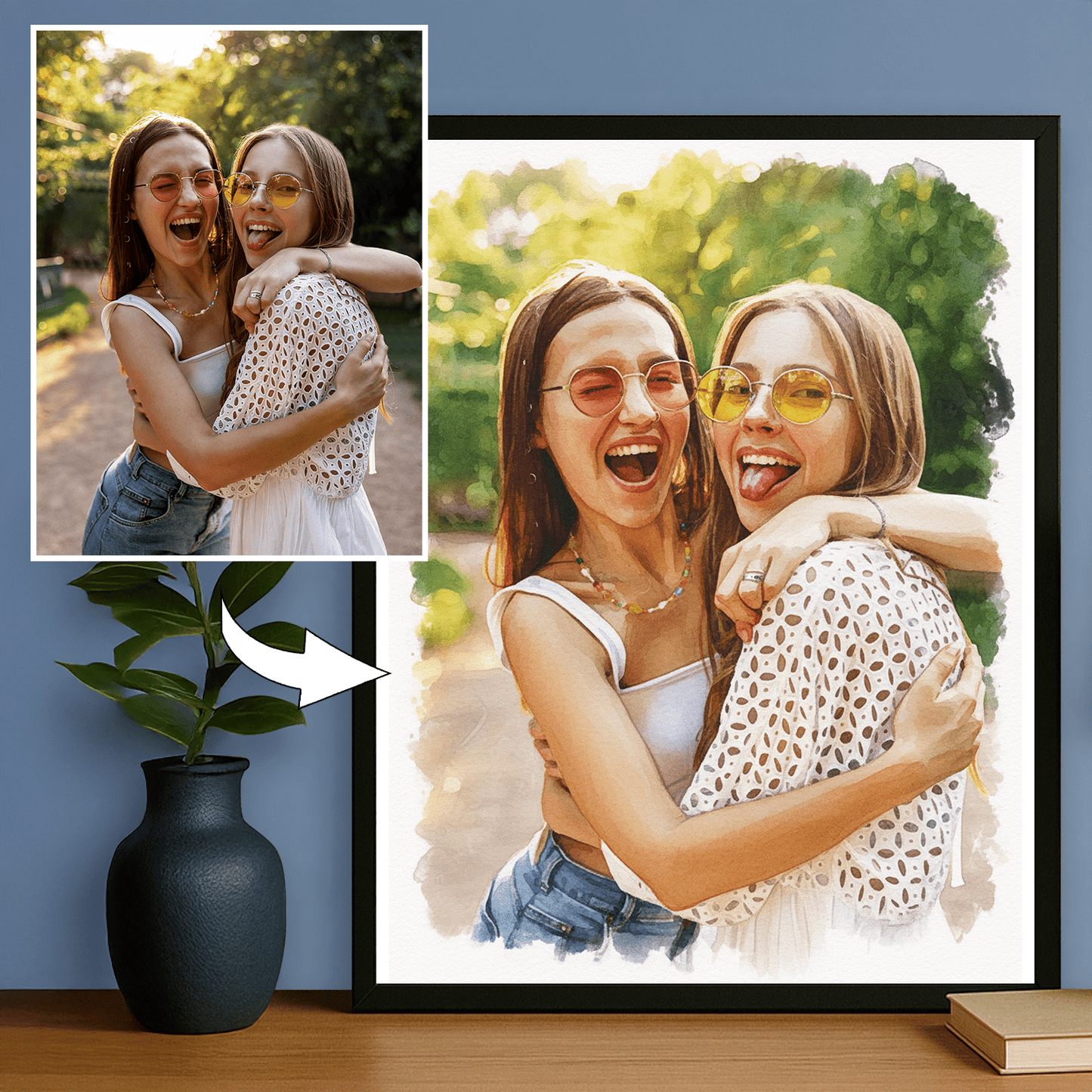 Portret dwóch najlepszych przyjaciółek - portret na plakacie dla przyjaciółki - Emmygift.pl