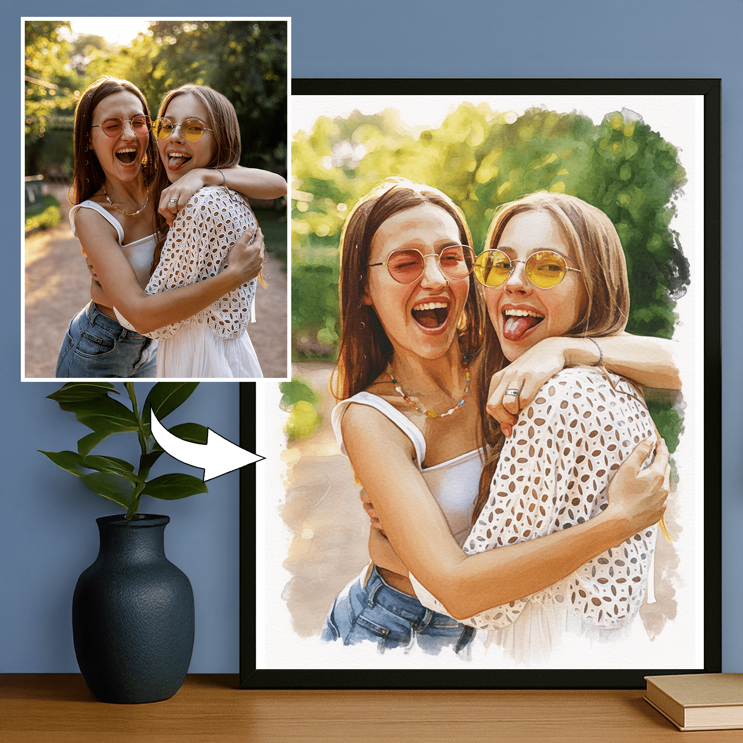 Portret dwóch najlepszych przyjaciółek - portret na plakacie dla przyjaciółki - Emmygift.pl