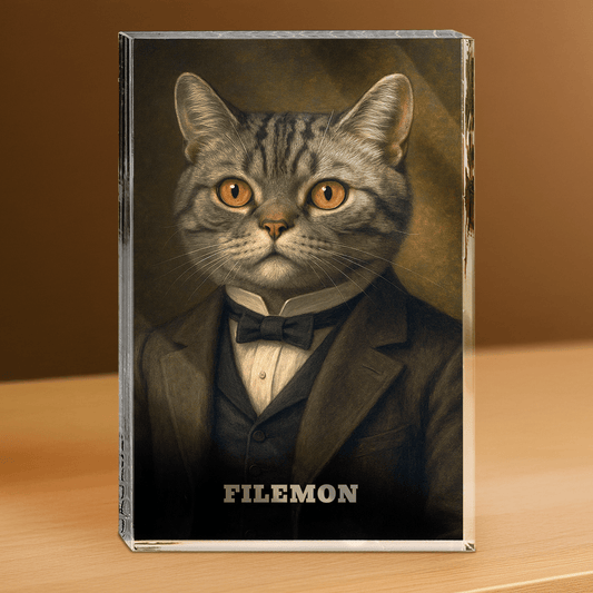 Portret eleganckiego kota - personalizowany druk na grubym szkle dla miłośnika kotów - Emmygift.pl