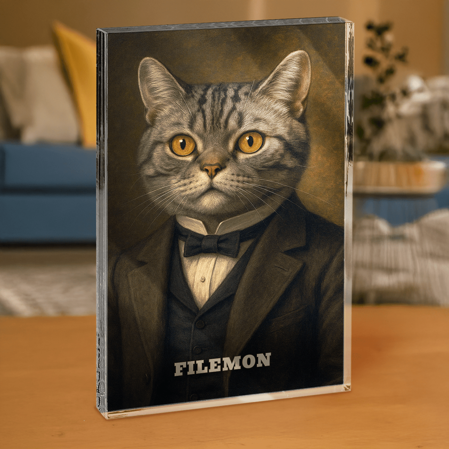 Portret eleganckiego kota - personalizowany druk na grubym szkle dla miłośnika kotów - Emmygift.pl