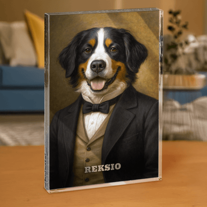 Portret eleganckiego psa - personalizowany druk na grubym szkle dla miłośnika psów - Emmygift.pl