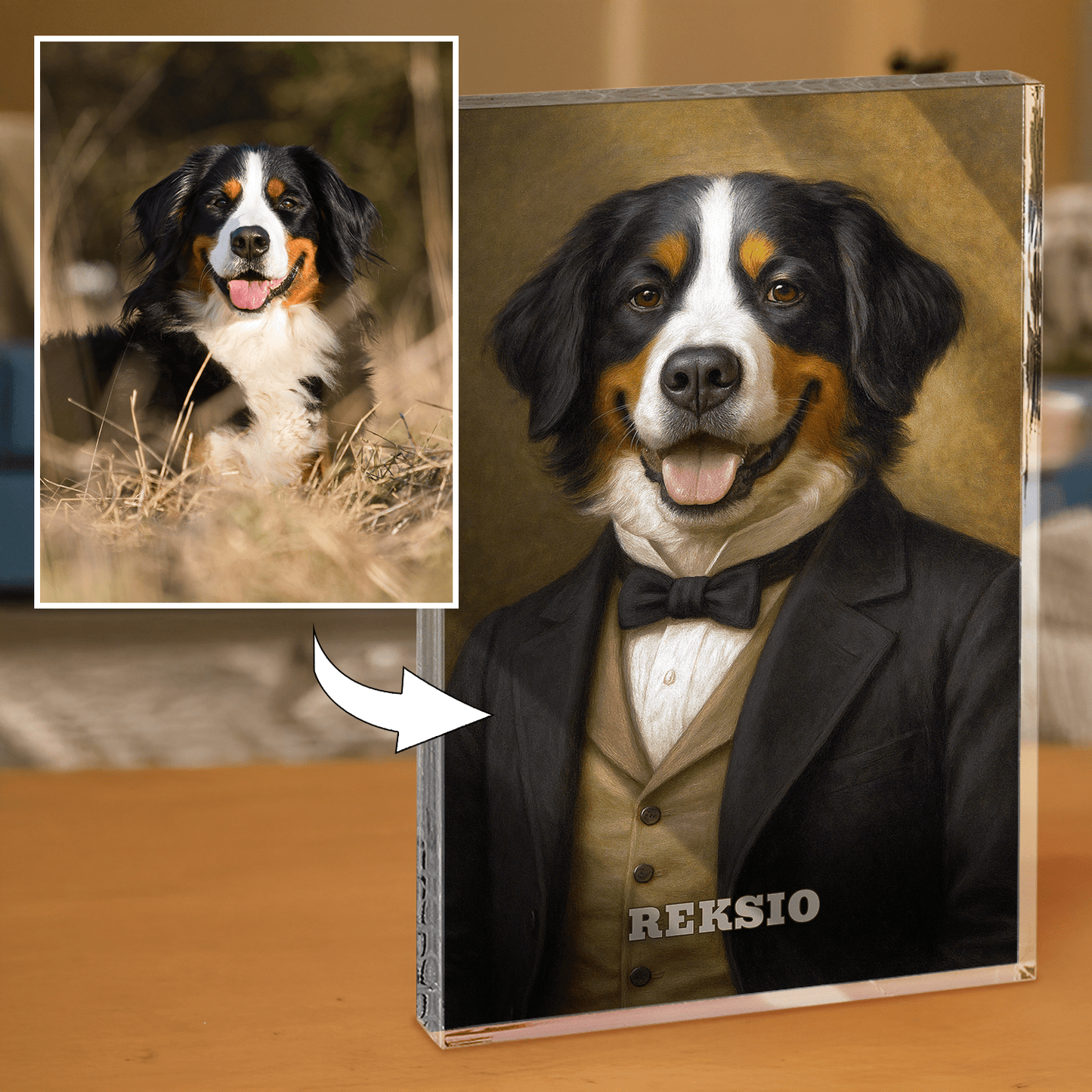 Portret eleganckiego psa - personalizowany druk na grubym szkle dla miłośnika psów - Emmygift.pl