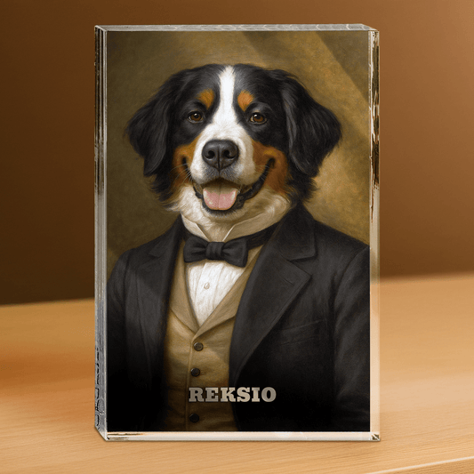 Portret eleganckiego psa - personalizowany druk na grubym szkle dla miłośnika psów - Emmygift.pl
