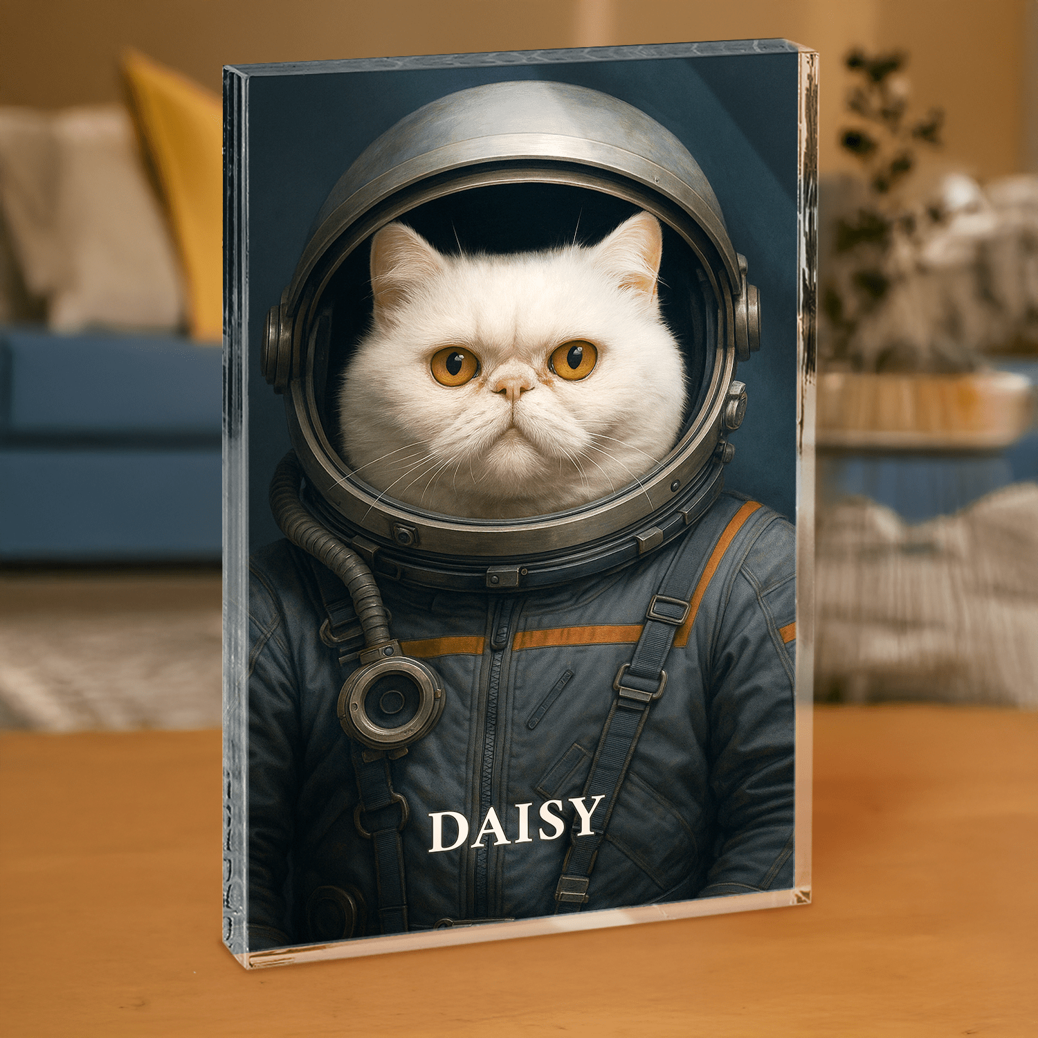 Portret kosmicznego kota - personalizowany druk na grubym szkle dla miłośnika kotów - Emmygift.pl