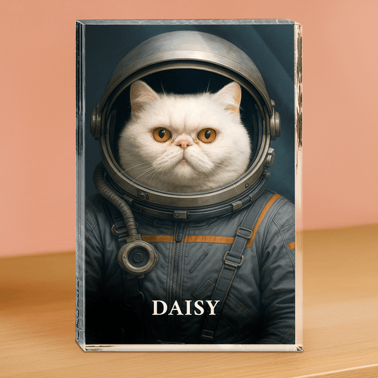Portret kosmicznego kota - personalizowany druk na grubym szkle dla miłośnika kotów - Emmygift.pl