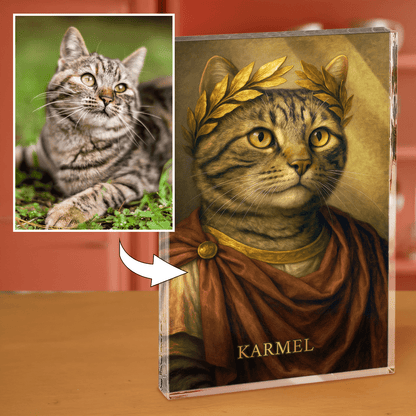 Portret kota cesarza - personalizowany druk na grubym szkle dla miłośnika kotów - Emmygift.pl