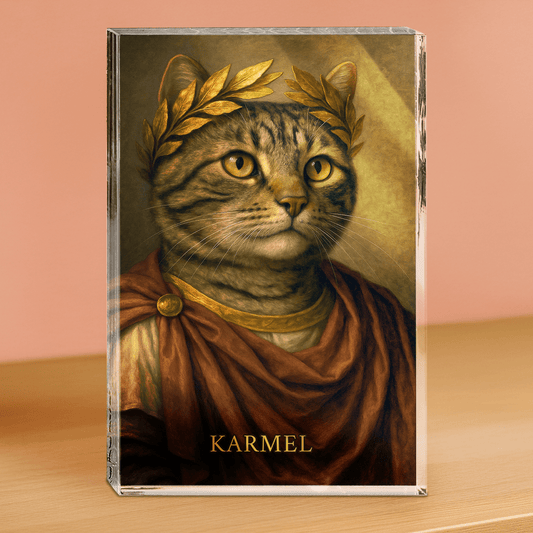 Portret kota cesarza - personalizowany druk na grubym szkle dla miłośnika kotów - Emmygift.pl