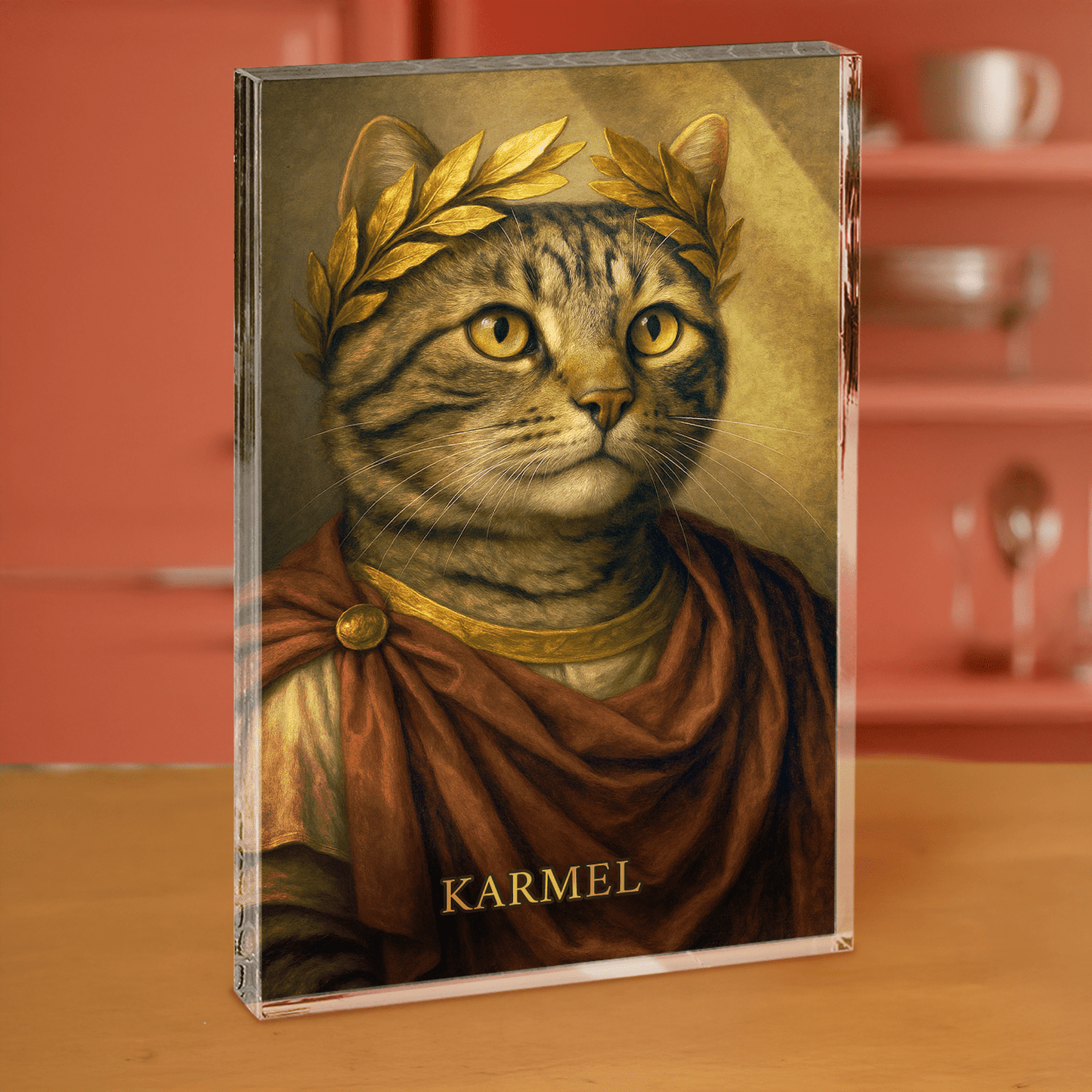 Portret kota cesarza - personalizowany druk na grubym szkle dla miłośnika kotów - Emmygift.pl