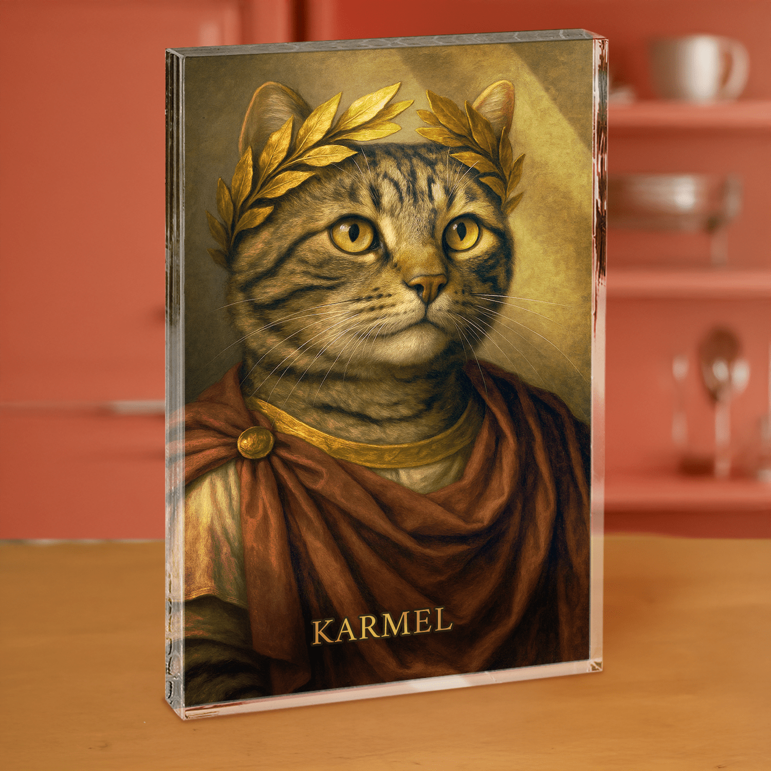 Portret kota cesarza - personalizowany druk na grubym szkle dla miłośnika kotów - Emmygift.pl