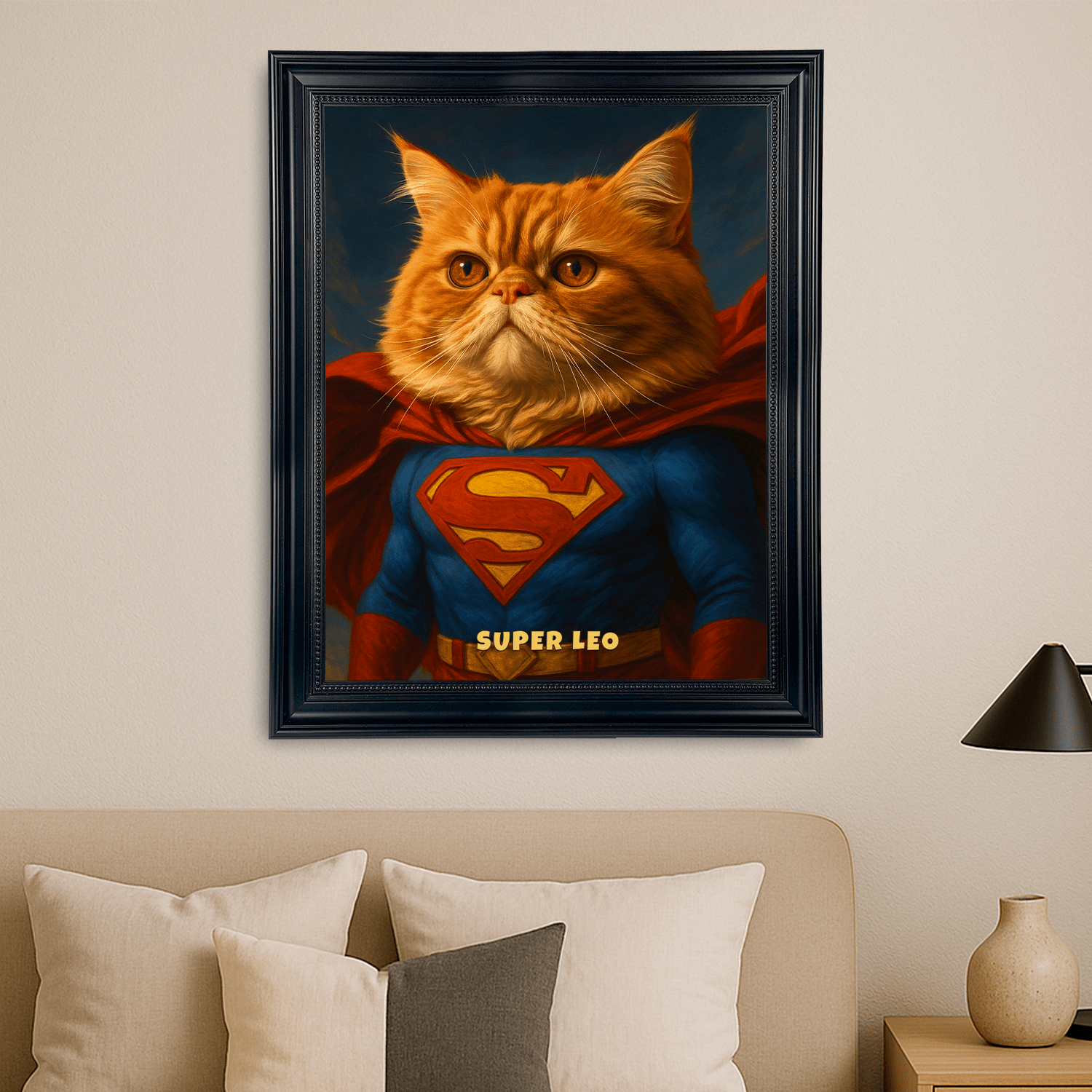 Portret kota jako superbohatera - personalizowany obraz na płótnie dla miłośnika kotów - Emmygift.pl