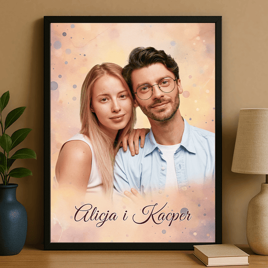 Portret pary w pastelowym stylu - personalizowany plakat dla pary - Emmygift.pl