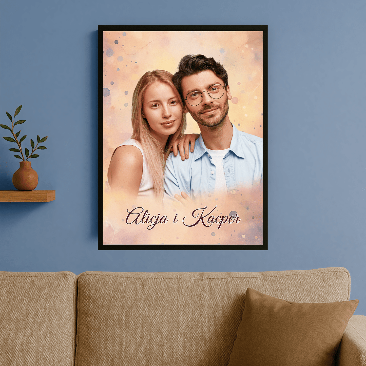 Portret pary w pastelowym stylu - personalizowany plakat dla pary - Emmygift.pl