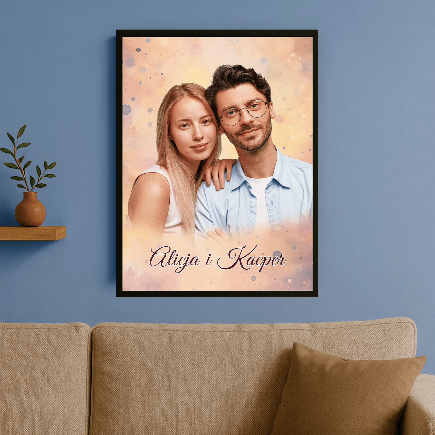 Portret pary w pastelowym stylu - personalizowany plakat dla pary - Emmygift.pl