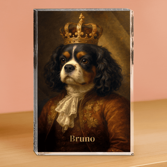 Portret psa jako króla - personalizowany druk na grubym szkle dla miłośnika psów - Emmygift.pl
